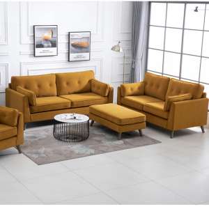 Zurich Velvet 2 Seater And 3 Seater Sofa Suite In Ochre